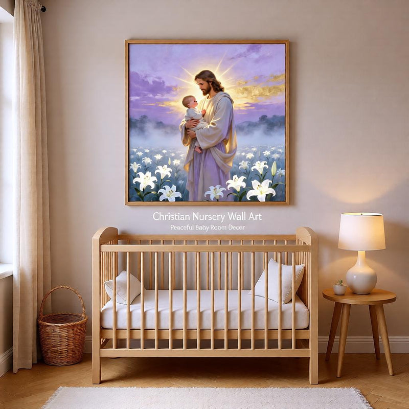 Load image into Gallery viewer, Baby Loss Art Jesus Holding Infant Memorial Christian Blue Matte Download Gift
