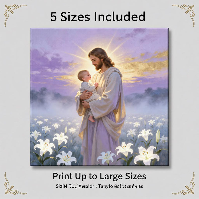 Load image into Gallery viewer, Baby Loss Art Jesus Holding Infant Memorial Christian Blue Matte Download Gift
