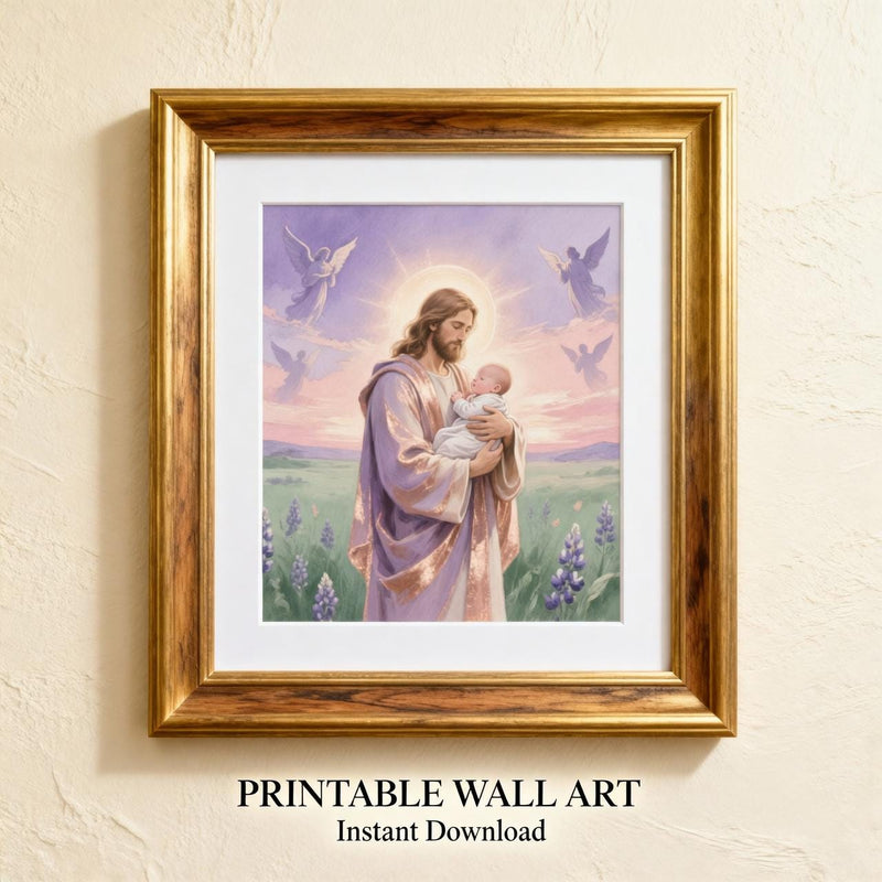 Load image into Gallery viewer, Jesus Holding Baby Wall Art Christian Nursery Print Angel Heaven Faith Printable Digital Download
