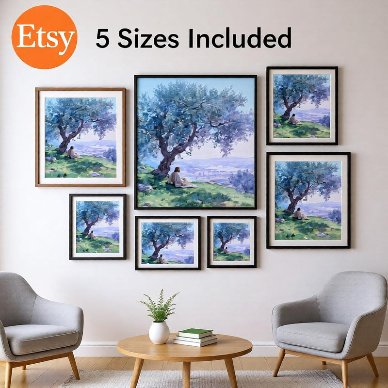 Load image into Gallery viewer, LDS Wall Art Jesus Olive Tree Print Christian Landscape Decor Matte Download Peaceful
