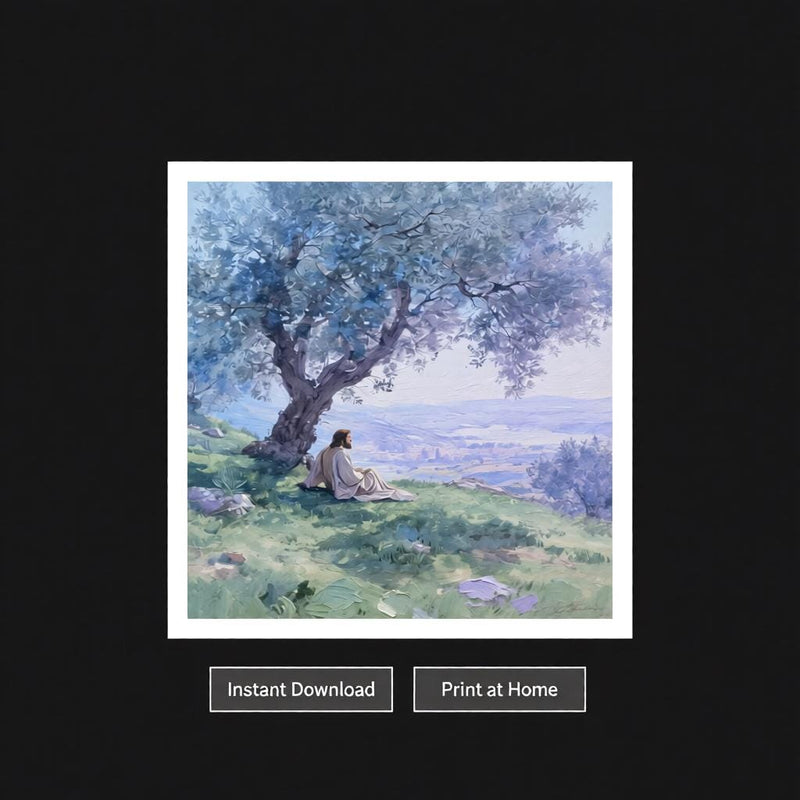 Load image into Gallery viewer, LDS Wall Art Jesus Olive Tree Print Christian Landscape Decor Matte Download Peaceful
