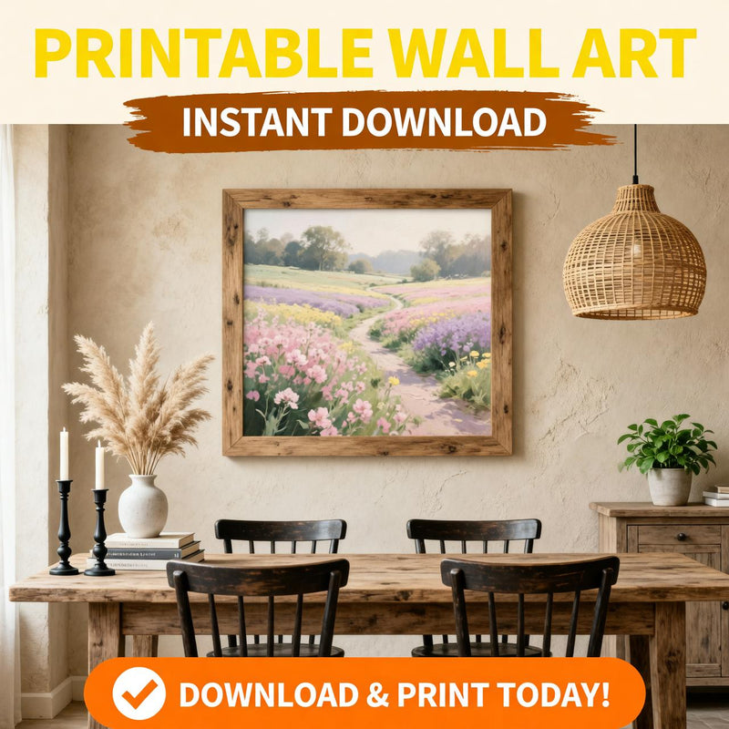 Load image into Gallery viewer, Floral Field Print Wildflower Meadow Pastel Landscape Poppies Painting Matte Download Decor Art

