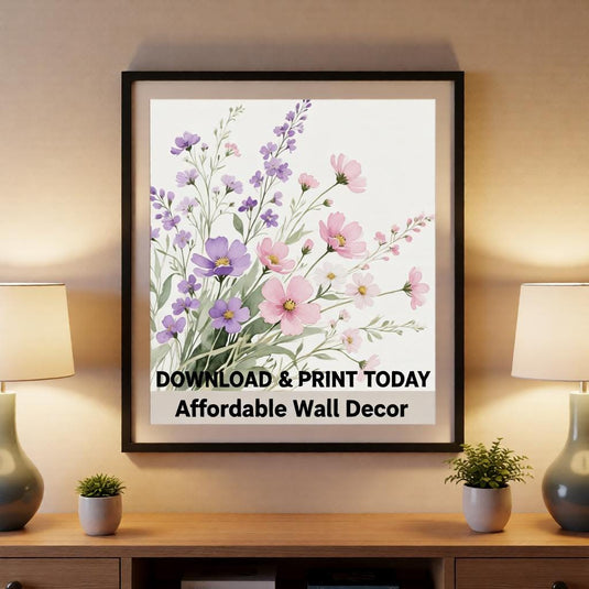 Wildflower Wall Art Botanical Print Pink Purple Flowers Soft Floral Painting Matte Download