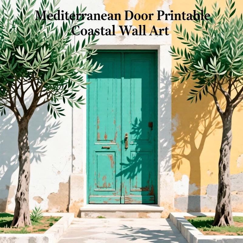 Load image into Gallery viewer, Mediterranean Art Olive Tree Print Rustic Door Wall Decor Teal Villa Style Matte Download
