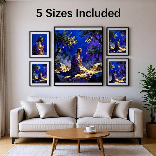Jesus Praying Art Gethsemane Scene Blue Christian Wall Decor Printable Faith Download