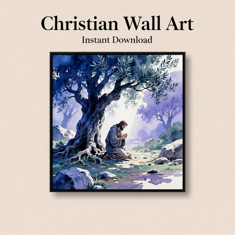 Load image into Gallery viewer, Gethsemane Art Jesus Prayer Olive Tree Christian Wall Decor Printable Matte Download
