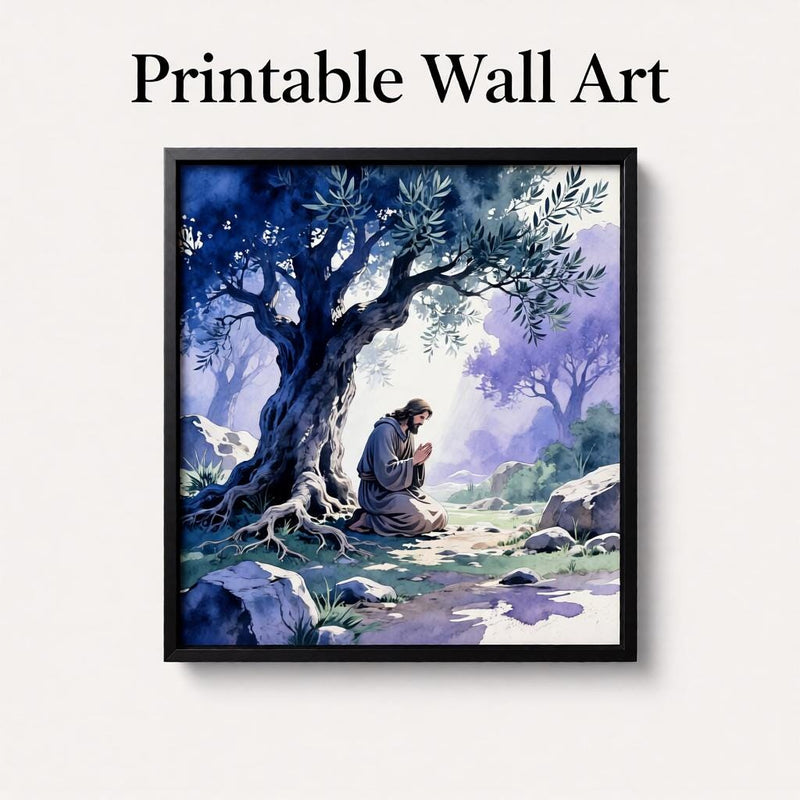 Load image into Gallery viewer, Gethsemane Art Jesus Prayer Olive Tree Christian Wall Decor Printable Matte Download
