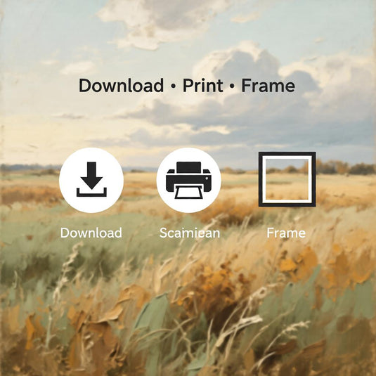Neutral Landscape Printable Wall Art Rustic Countryside Field Minimal Farmhouse Decor Instant Download