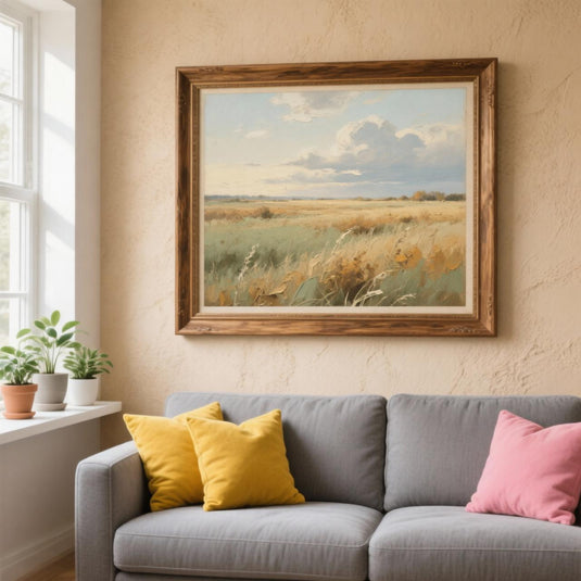 Neutral Landscape Printable Wall Art Rustic Countryside Field Minimal Farmhouse Decor Instant Download