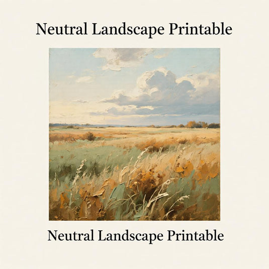 Neutral Landscape Printable Wall Art Rustic Countryside Field Minimal Farmhouse Decor Instant Download