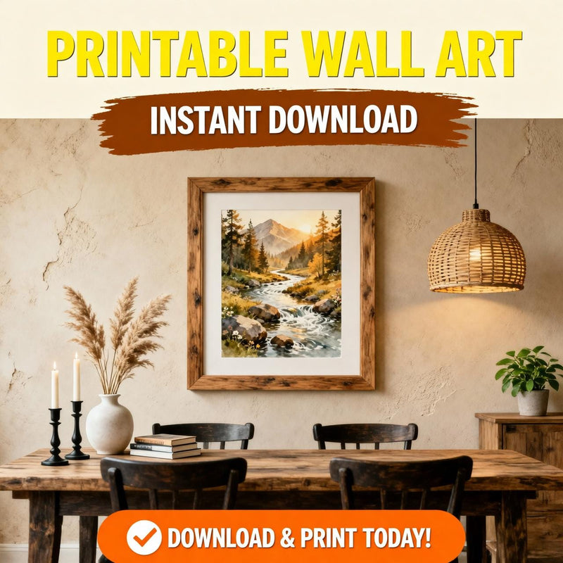 Load image into Gallery viewer, Pine Forest Scene River Mountain Landscape Pacific Northwest Neutral Matte Download Wall Art
