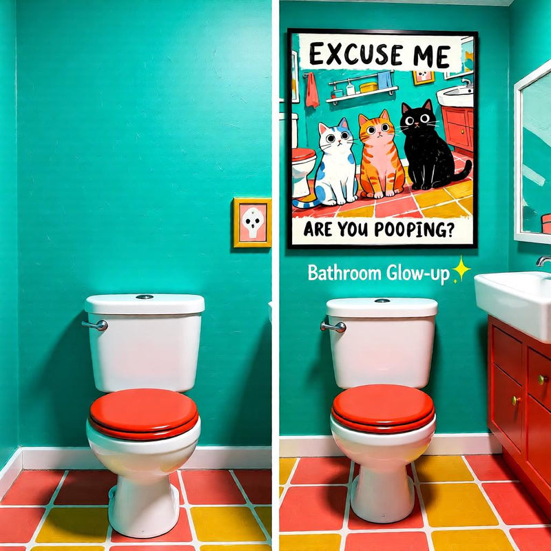 Load image into Gallery viewer, Funny Bathroom Art Cat Meme Toilet Humor Wall Decor Printable Matte Download
