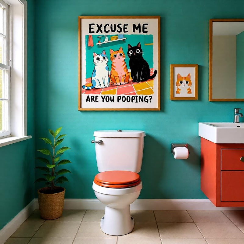 Load image into Gallery viewer, Funny Bathroom Art Cat Meme Toilet Humor Wall Decor Printable Matte Download

