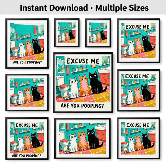 Funny Bathroom Art Cat Meme Toilet Humor Wall Decor Printable Matte Download