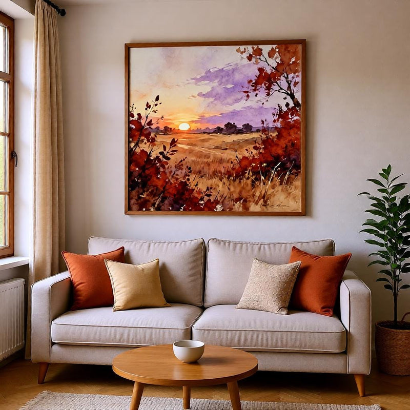 Load image into Gallery viewer, Autumn Landscape Print Fall Sunset Painting Farm Scene Earthy Abstract Matte Download
