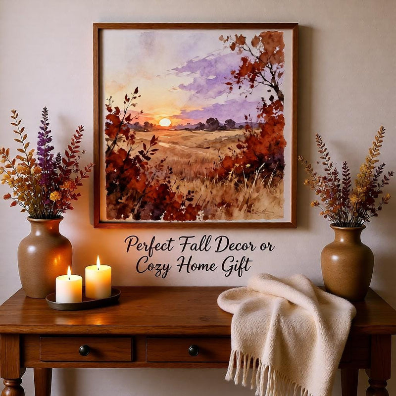 Load image into Gallery viewer, Autumn Landscape Print Fall Sunset Painting Farm Scene Earthy Abstract Matte Download
