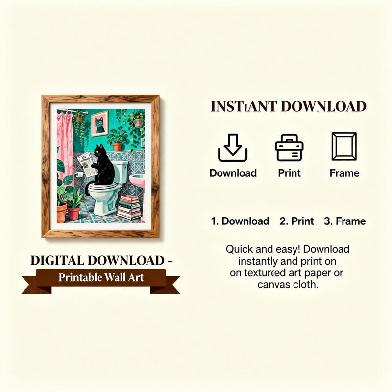 Load image into Gallery viewer, Funny Bathroom Art Cat Newspaper Toilet Humor Wall Decor Printable Matte Download
