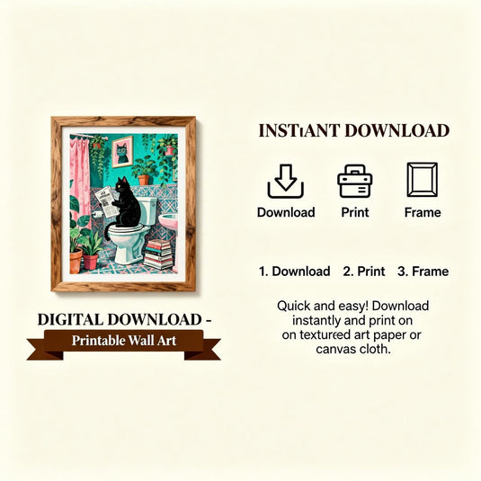 Funny Bathroom Art Cat Newspaper Toilet Humor Wall Decor Printable Matte Download