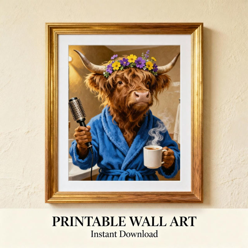 Load image into Gallery viewer, Funny Bathroom Art Highland Cow Bubble Bath Animal Wall Decor Printable Matte Download
