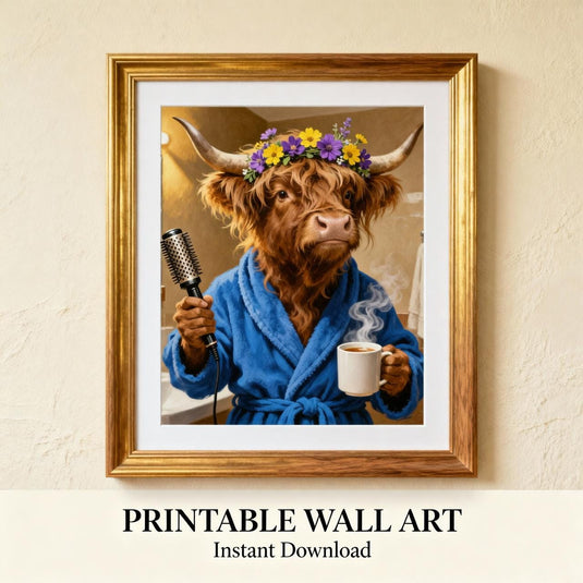 Funny Bathroom Art Highland Cow Bubble Bath Animal Wall Decor Printable Matte Download