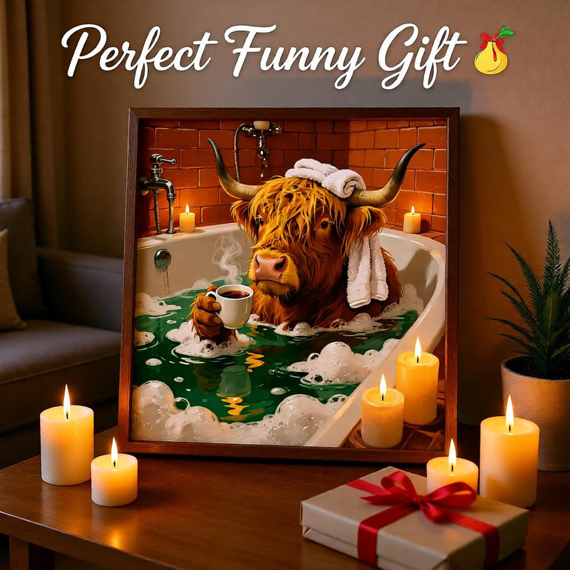 Load image into Gallery viewer, Funny Highland Cow Bathroom Wall Art Printable Rustic Farm Animal Bath Decor Digital Download
