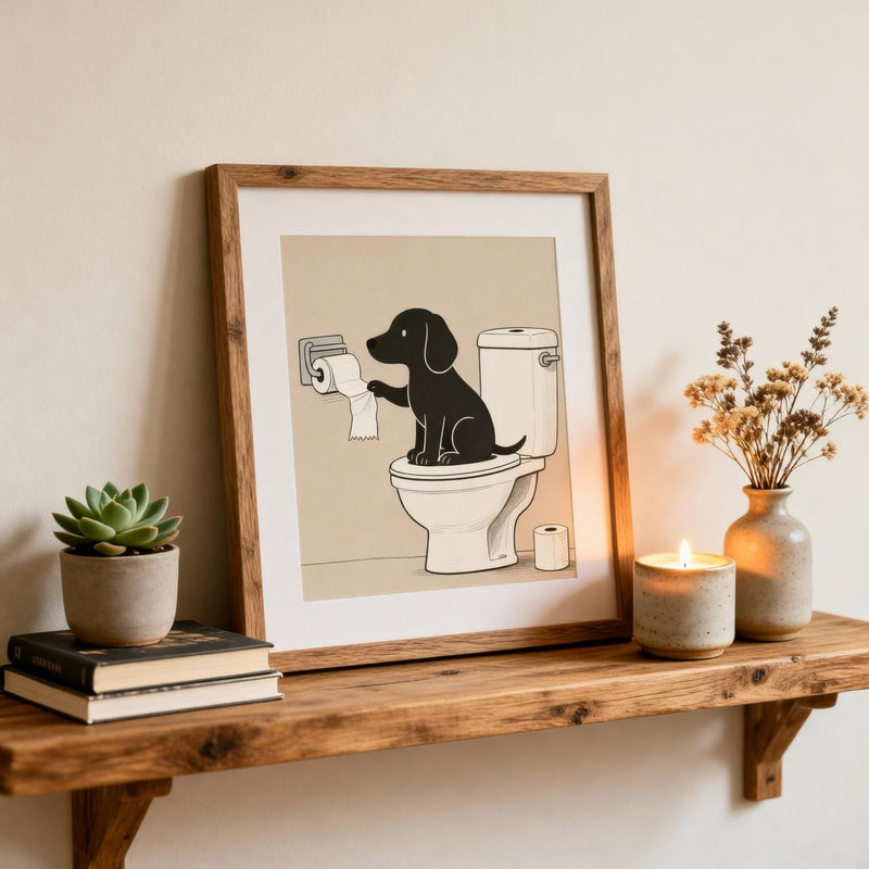 Load image into Gallery viewer, Funny Dog Art Black Toilet Humor Bathroom Wall Decor Printable Matte Download
