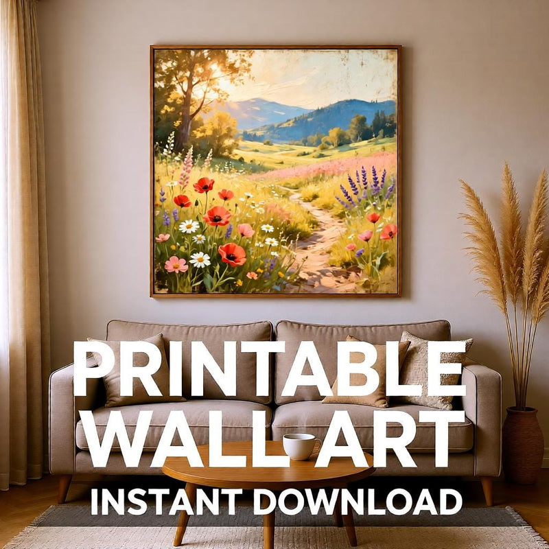 Load image into Gallery viewer, Wildflower Wall Art Meadow Landscape Print Boho Chic Nature Painting Soft Matte Download
