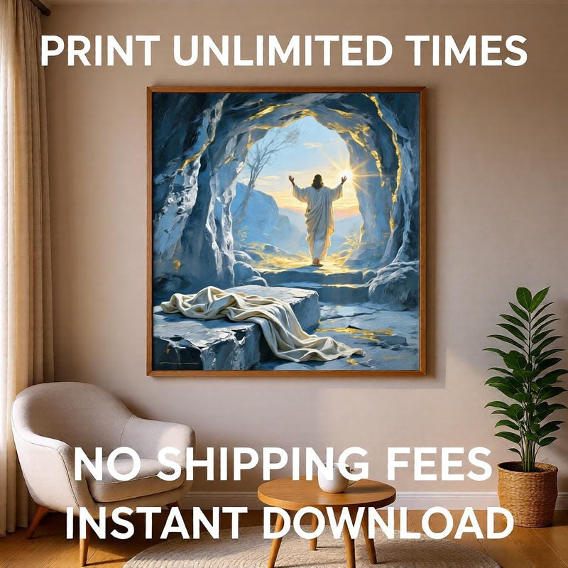 Load image into Gallery viewer, Empty Tomb Art He Is Risen Print Modern Christian Gospel Wall Matte Download Decor
