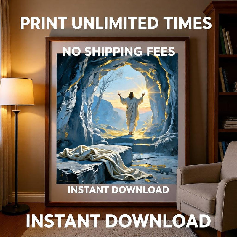 Load image into Gallery viewer, Empty Tomb Art He Is Risen Print Modern Christian Gospel Wall Matte Download Decor
