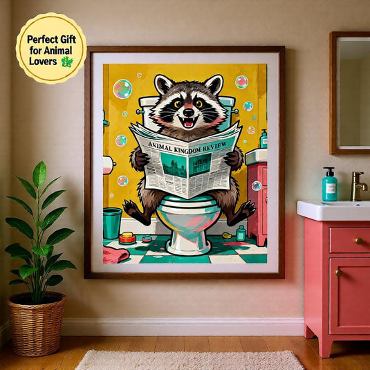 Bathroom Wall Art Funny Raccoon Toilet Humor Decor Quirky Printable Matte Download
