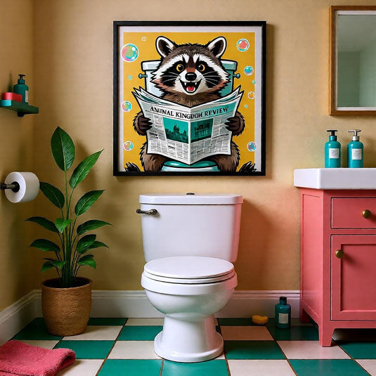 Bathroom Wall Art Funny Raccoon Toilet Humor Decor Quirky Printable Matte Download
