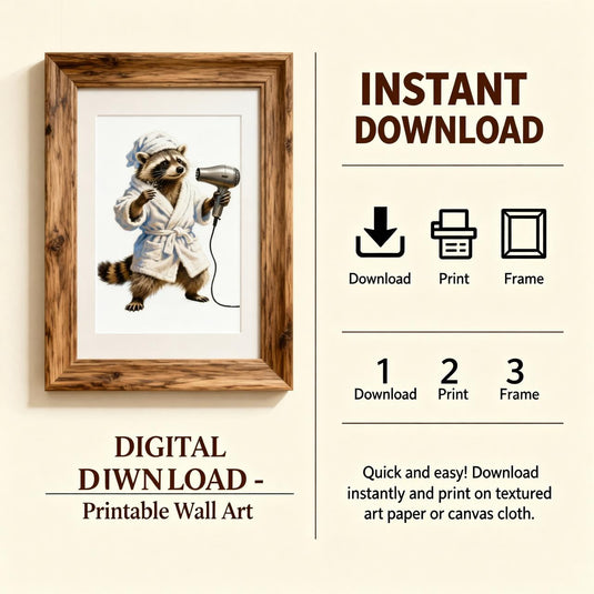 Funny Bathroom Art Raccoon Printable Toilet Paper Decor Quirky Matte Download