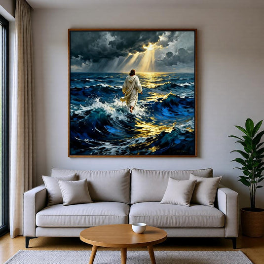 Faith Over Fear Art Jesus Walking Water Print Christian Sea Matte Download Decor