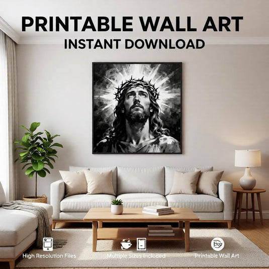 Black and White Jesus Crown of Thorns Wall Art (Digital Download)