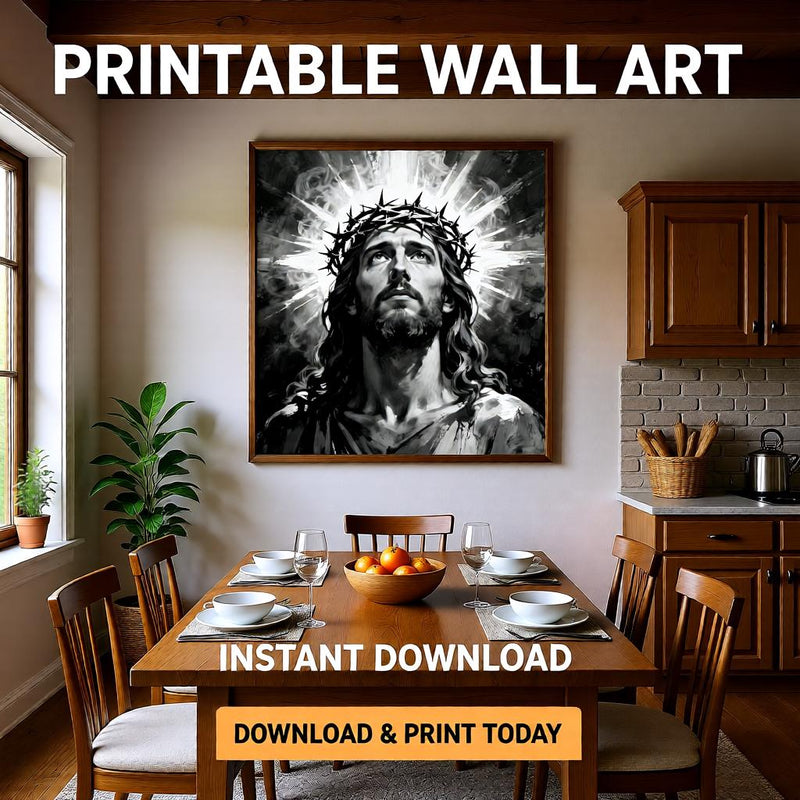 Load image into Gallery viewer, Black and White Jesus Crown of Thorns Wall Art (Digital Download)
