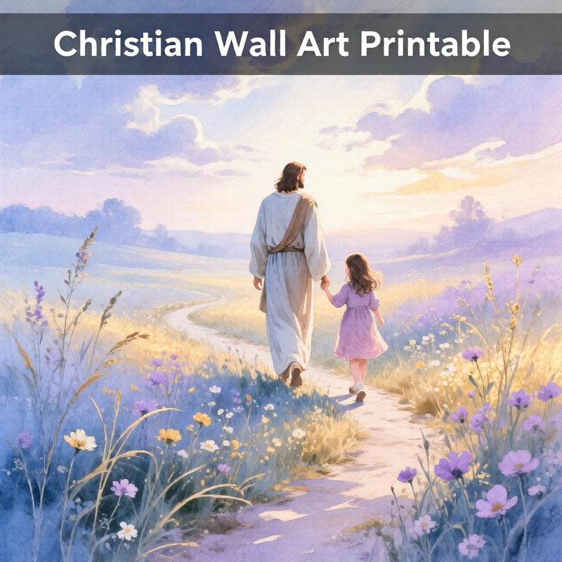Load image into Gallery viewer, Jesus Walking With Child Printable Wall Art Christian Decor Faith Artwork Instant Download Poster
