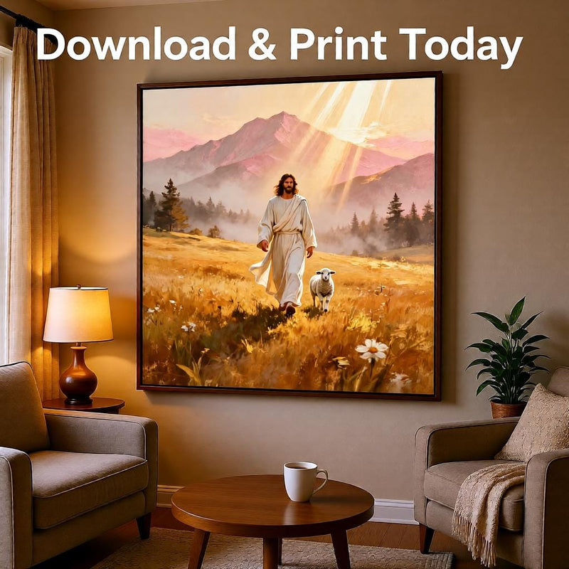 Load image into Gallery viewer, Jesus With Lamb Art Shepherd Wall Print Gospel Biblical Decor Matte Download Faith
