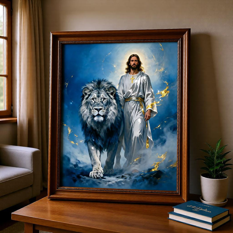 Load image into Gallery viewer, Jesus Lion Art Christian Poster Biblical Wall Decor Sacred Matte Download Faith Gift
