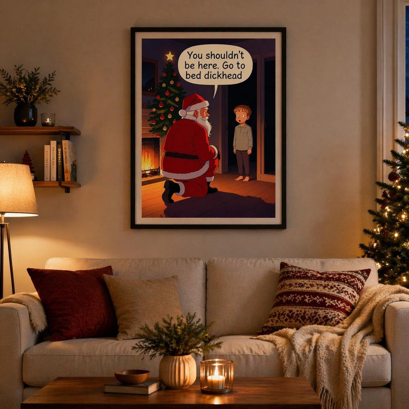 Load image into Gallery viewer, Santa Meme Print Dark Humor Christmas Wall Art Funny Bathroom Decor Matte Download

