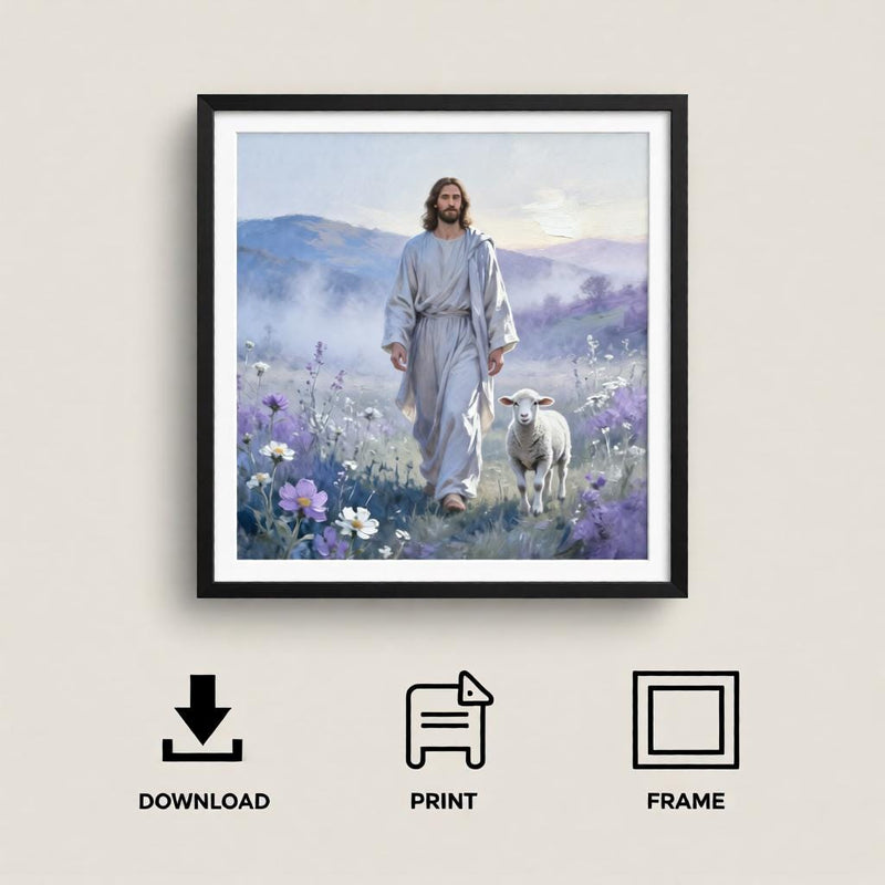 Load image into Gallery viewer, Jesus Lamb Art Leaves 99 Print Christian Gospel Decor Peaceful Matte Download Faith
