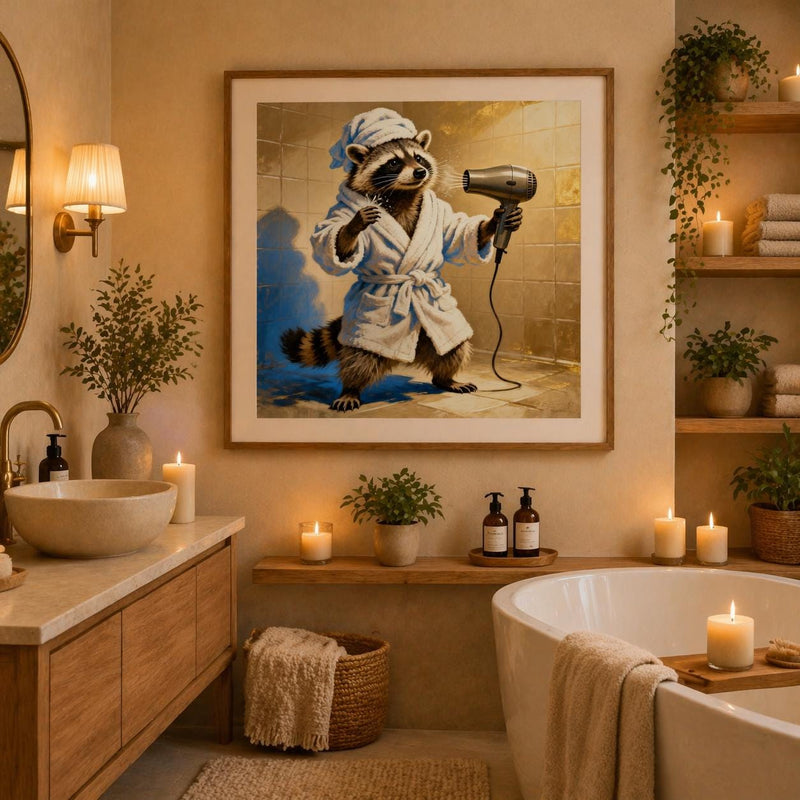 Load image into Gallery viewer, Funny Bathroom Art Raccoon Printable Toilet Paper Decor Quirky Matte Download
