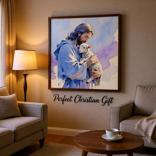 Jesus With Lamb Art Watercolor Print Christian Faith Decor Peaceful Matte Download