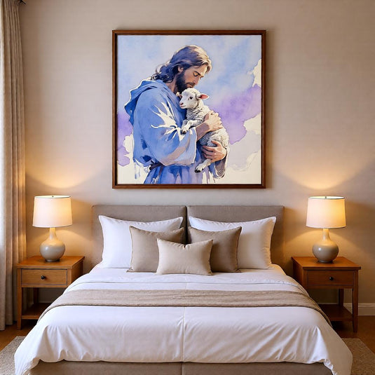 Jesus With Lamb Art Watercolor Print Christian Faith Decor Peaceful Matte Download
