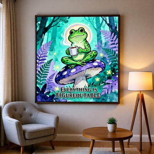 Frog Wall Art Printable, Figureoutable Quote, Green Mushroom Forest Decor Download