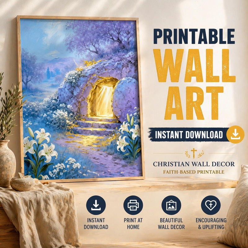 Load image into Gallery viewer, Resurrection Art Empty Tomb Printable Christian Easter Scripture Matte Download Decor

