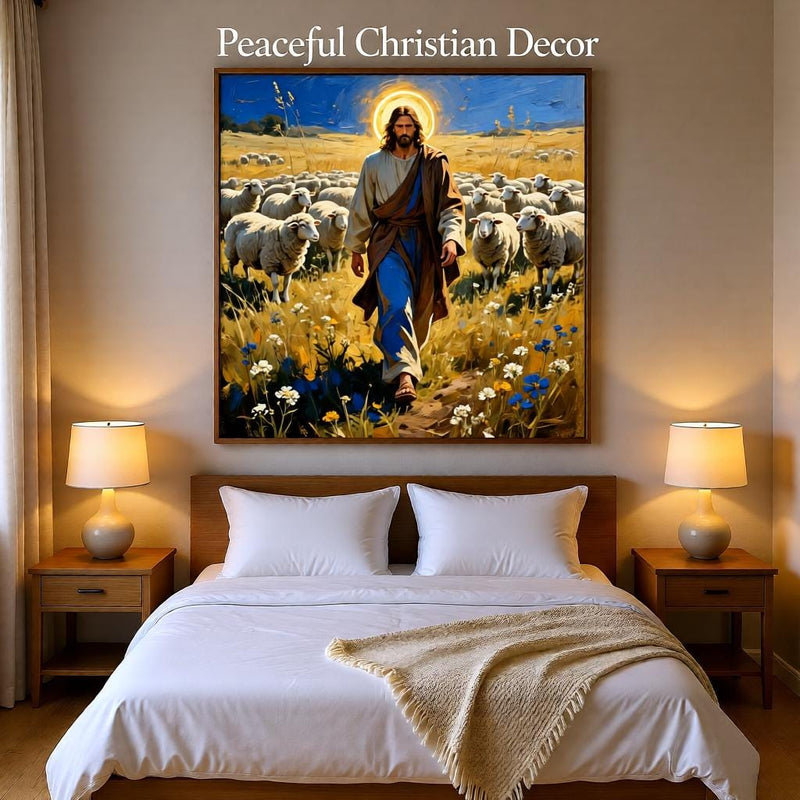 Load image into Gallery viewer, Good Shepherd Art Jesus Painting Sheep Print Christian Faith Decor Matte Download Biblical
