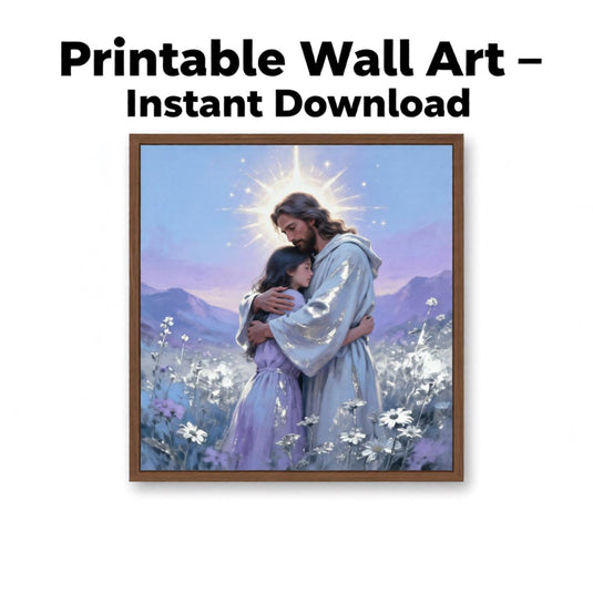 Jesus Art Printable Hugging Child Faith Artwork Christian Decor Matte Download Gift