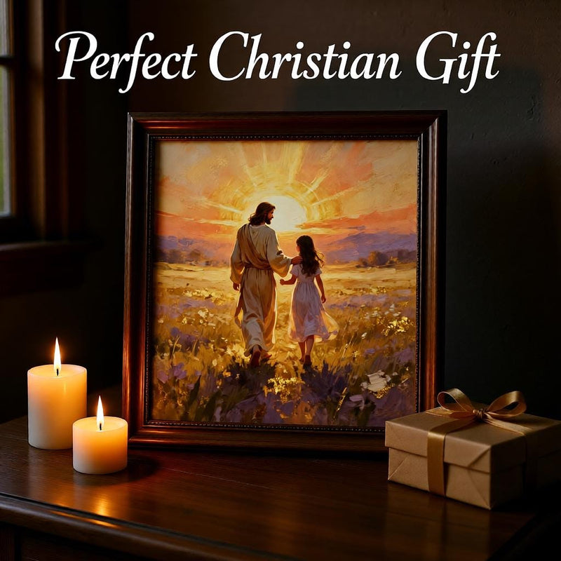 Load image into Gallery viewer, Spiritual Artwork Jesus Walking Child Print Christian Faith Decor Matte Download Sunset
