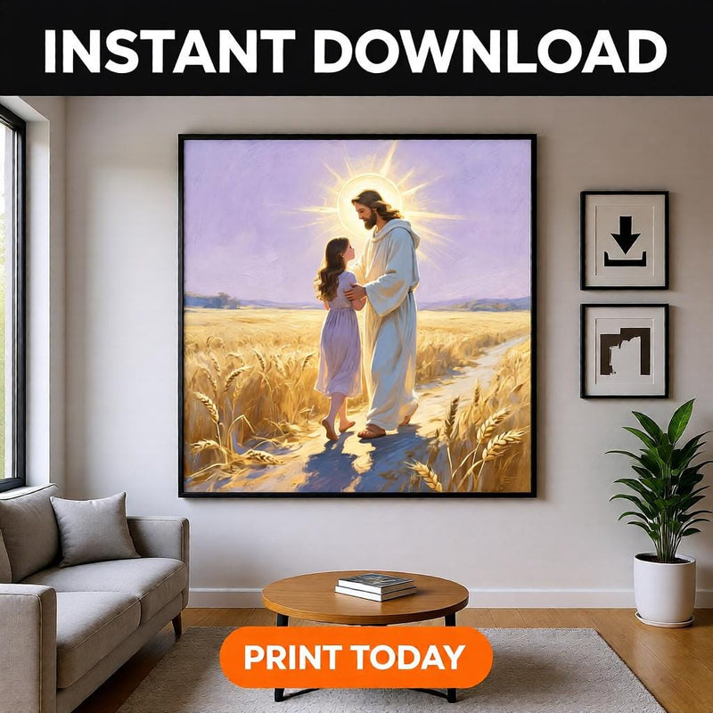 Load image into Gallery viewer, Jesus Wall Art Walking Child Print Christian Faith Decor Matte Download Sacred Artwork
