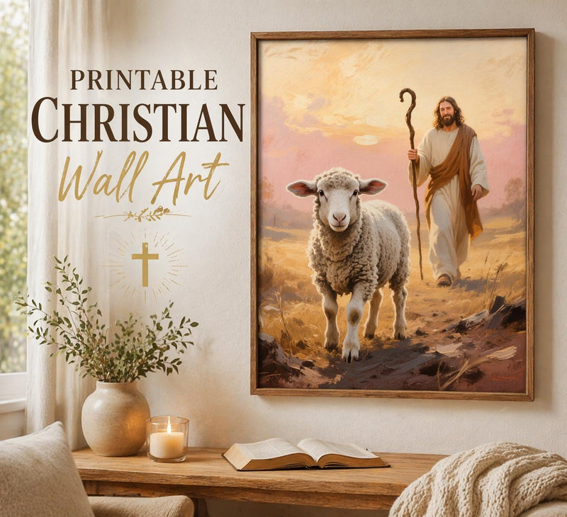 Load image into Gallery viewer, Jesus Lamb Art Good Shepherd Printable Christian Decor Matte Scripture Download Gift
